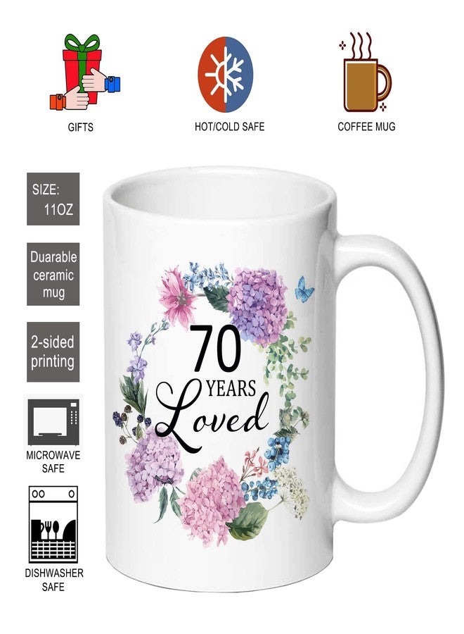 AliCarr كوب قهوة AliCarr 70 Years Loved - أفكار هدايا عيد الميلاد السبعين للنساء، كوب 11 أونصة، هدية للأم أو الجدة أو الزوجة أو العمة أو الصديقة أو الأخت التي تبلغ من العمر 70 عامًا (70 عامًا من الحب) - Image 4