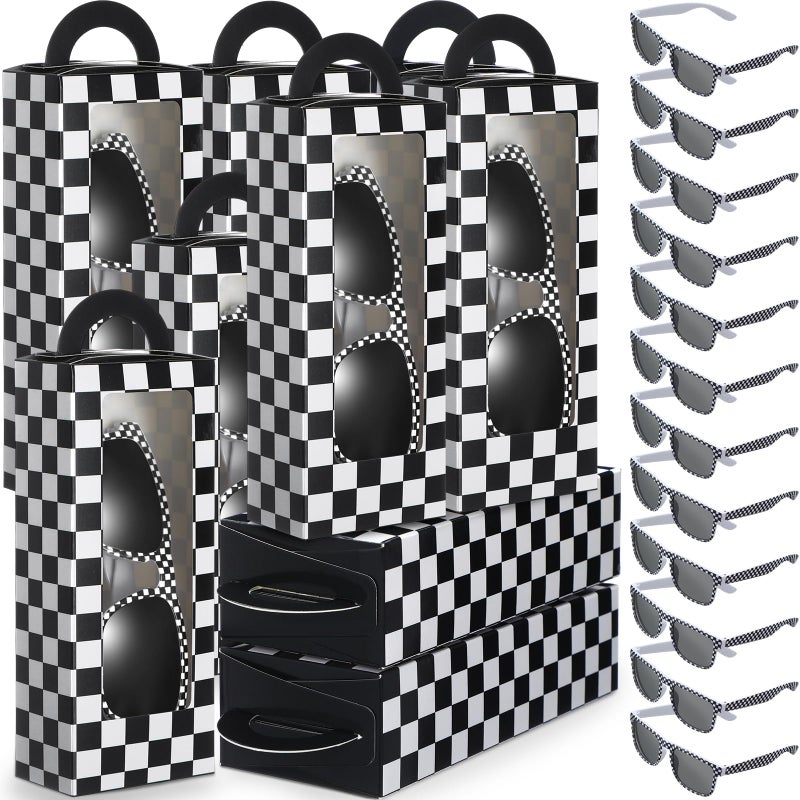 Tellegloww 32 Pcs Race Car Party Favors Set 16 Black and White Checkered Favor Boxes and 16 Checkered Sunglasses Gift Boxes for Race Car Party Birthday Decorations - Image 3