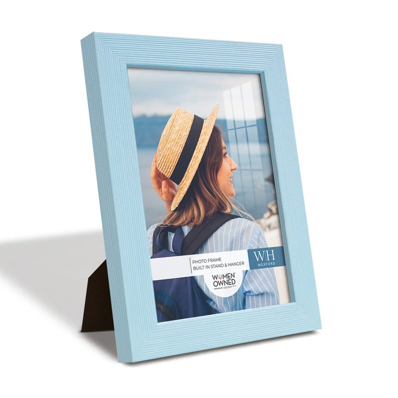 Renditions Gallery 5x7 inch Picture Frame Modern Style Wood Pattern and High Definition Glass Ready for Wall and Tabletop Photo Display  Blue Frame - Image 1
