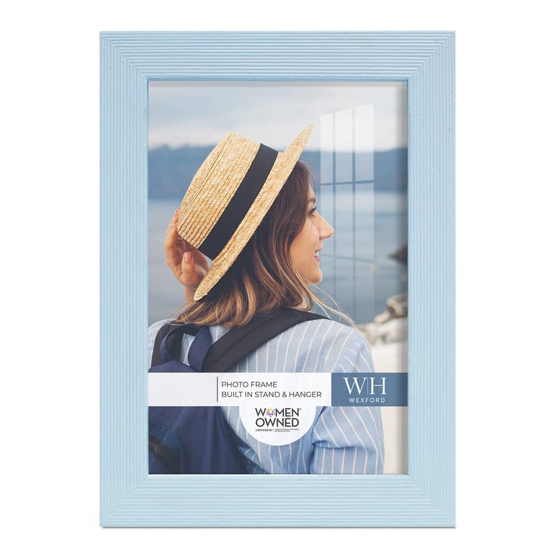 Renditions Gallery 5x7 inch Picture Frame Modern Style Wood Pattern and High Definition Glass Ready for Wall and Tabletop Photo Display  Blue Frame - Image 2