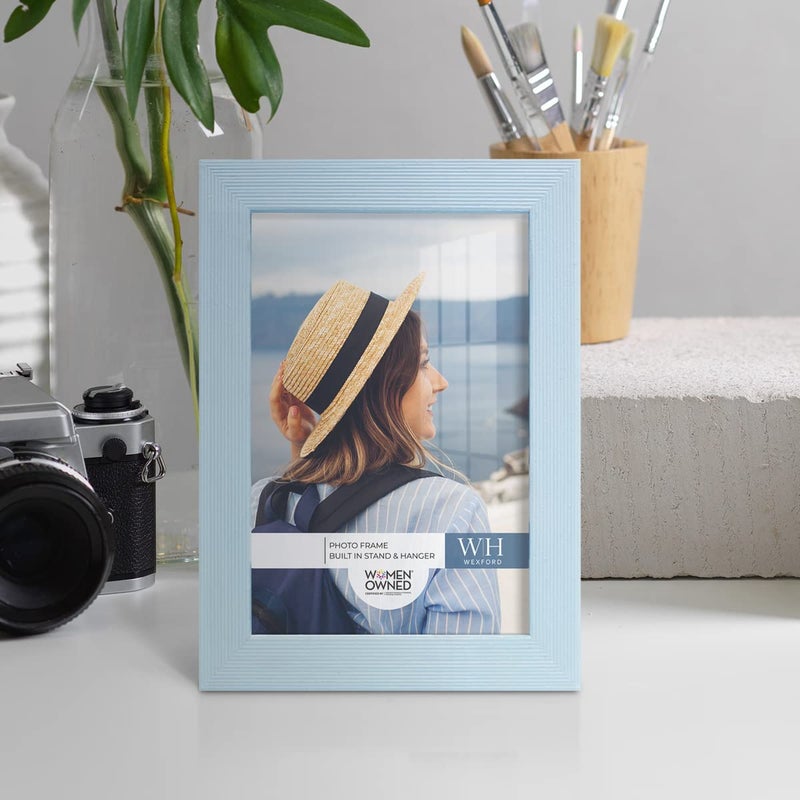 Renditions Gallery 5x7 inch Picture Frame Modern Style Wood Pattern and High Definition Glass Ready for Wall and Tabletop Photo Display  Blue Frame - Image 3