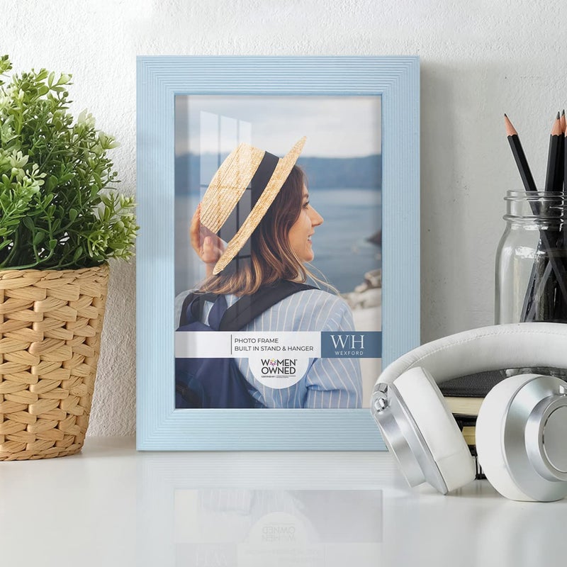 Renditions Gallery 5x7 inch Picture Frame Modern Style Wood Pattern and High Definition Glass Ready for Wall and Tabletop Photo Display  Blue Frame - Image 4