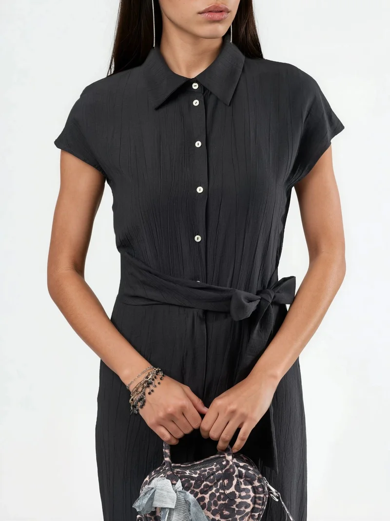 Busem Black BUSEM Wide Leg Buttoned Shirt Collar Jumpsuit for Women | Best Price UAE