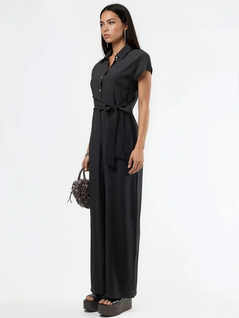 Busem Black BUSEM Wide Leg Buttoned Shirt Collar Jumpsuit for Women | Best Price UAE