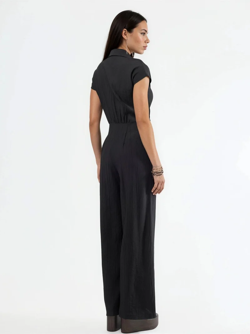Busem Black BUSEM Wide Leg Buttoned Shirt Collar Jumpsuit for Women | Best Price UAE