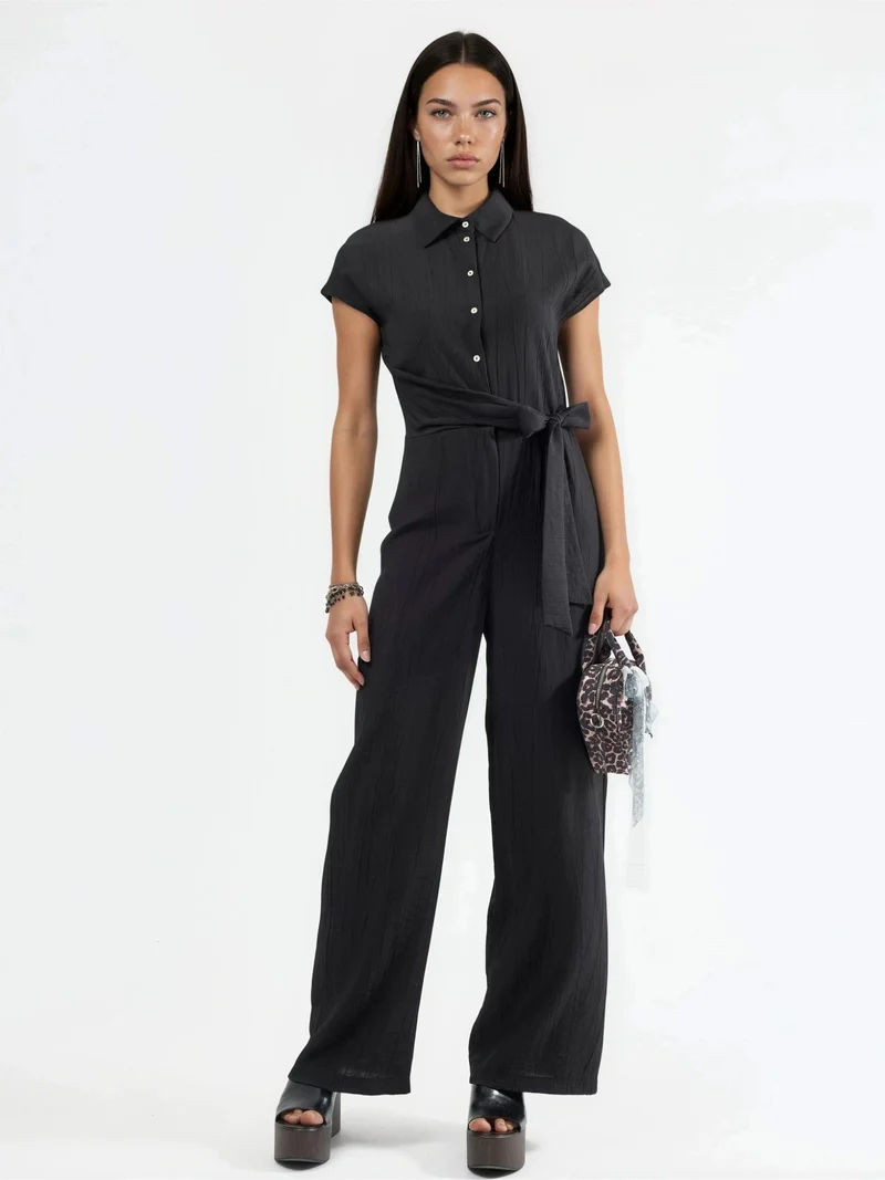 Busem BUSEM Wide Leg Buttoned Shirt Collar Jumpsuit