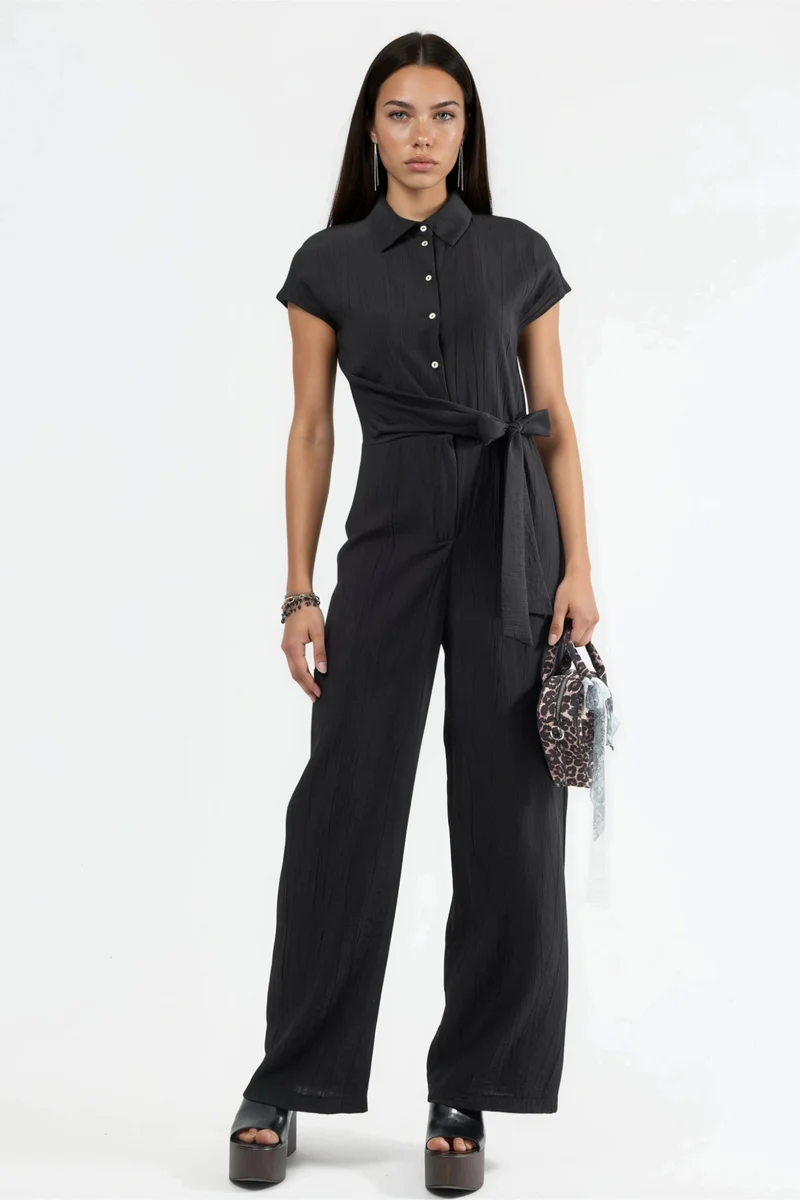 Busem BUSEM Wide Leg Buttoned Shirt Collar Jumpsuit