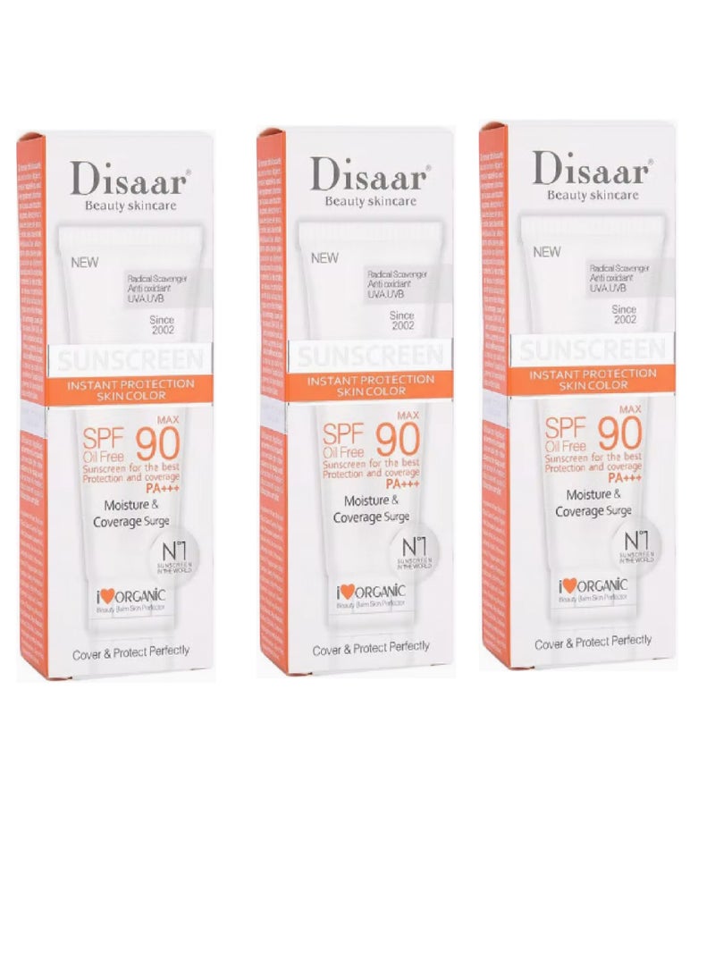 Disaar Pack Of 3 Pieces Sunscreen Instant Protection Foundation SPF 90 3X40g - Image 1