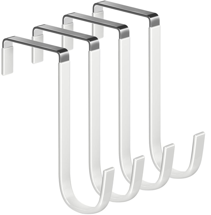 Mars-Rock MarsRock Over The Door Metal Hooks with Plastic Coating 55 Fit 05 to 2 Wide Door 4 Pcs Heavy Duty Single Towel Robe Rack Wreath Bathroom Shower Hanger Shoe Organizer Ironing Board Short White - Image 2
