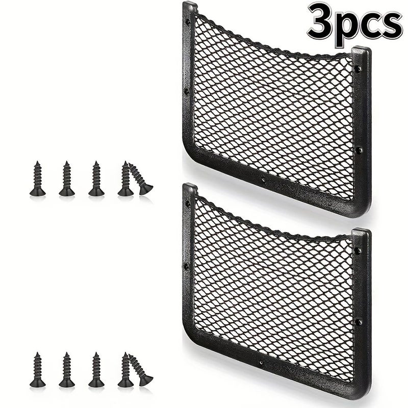 3 Pcs Plastic Mesh Car Storage Bags Screw Mount Phones for Campers Boats - Image 1