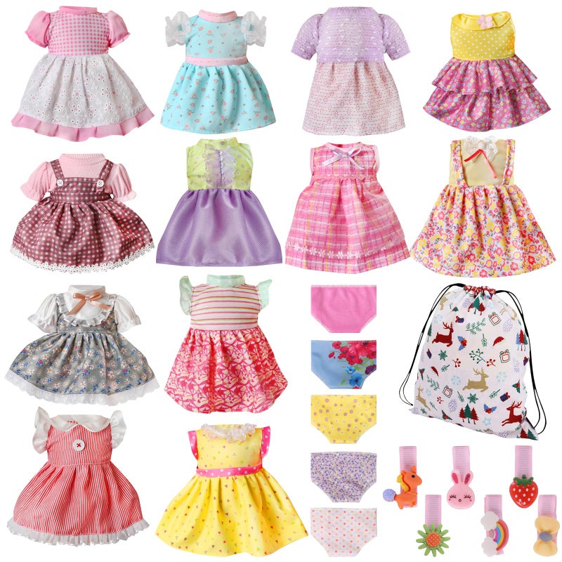 MLcnleS Alive Baby Doll Clothes and Accessories - 10 Sets Girl Doll Clothes Dress for 12 13 14 15 Inch Dolls, Baby Doll Clothes - Dolls Outfits Accessories with Hairpin & Underwear 22 Pcs for Girls Gift - Image 1