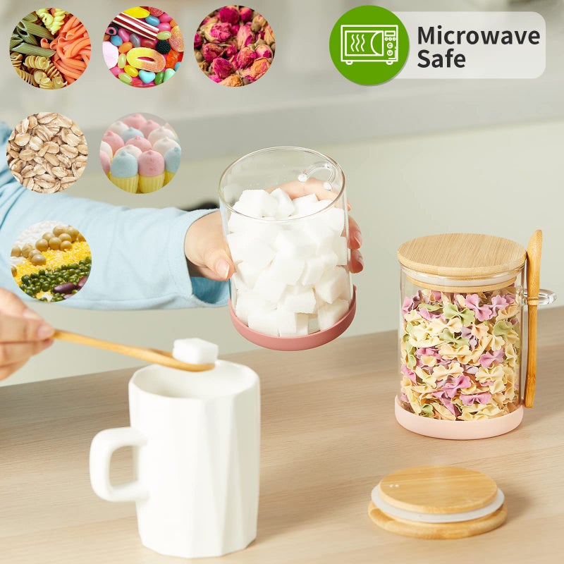 Mfacoy Set of 4 Airtight Glass Jars with Bamboo Lids & Spoons, 17 oz Borosilicate Overnight Oats Containers with Lids, Clear Food Storage Canister for Cookie, Candy, Coffee, Sugar, Matcha Tea, Flour - Image 3