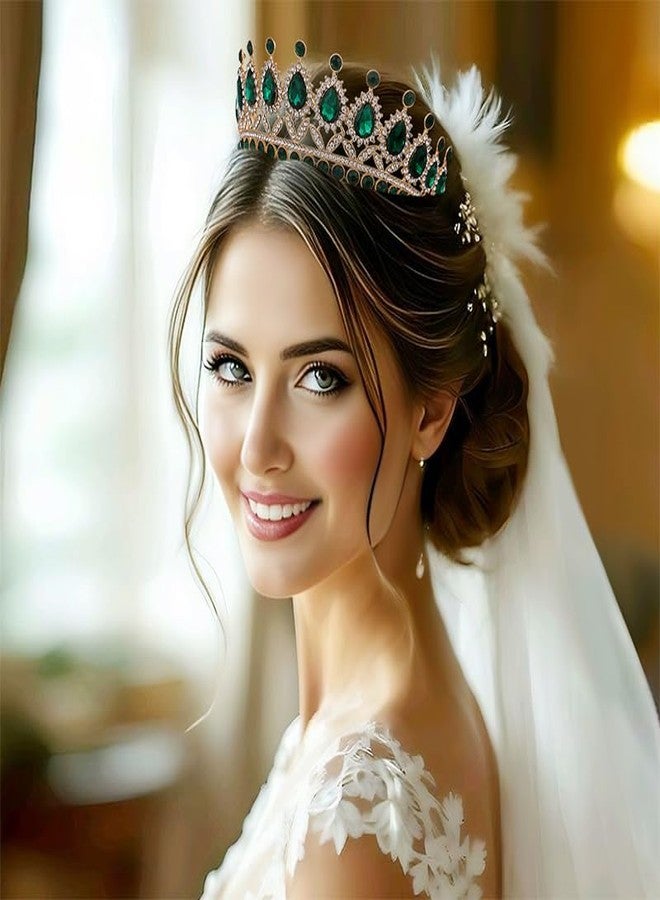 FORSEVEN Crystal Tiaras and Crowns for Women - Wedding and Birthday Party Princess Crown Hair Accessories - Bride Rhinestone Headband（Green） - Image 3