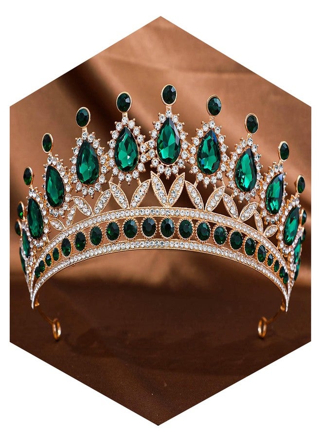 FORSEVEN Crystal Tiaras and Crowns for Women - Wedding and Birthday Party Princess Crown Hair Accessories - Bride Rhinestone Headband（Green） - Image 1
