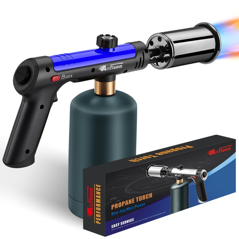 ARTFLAMM Powerful Propane Torch Gun, Flamethrower with Turbo Mode, Charcoal Torch Lighter with Safety Lock, Kitchen Blow Torch for Cooking, BBQ, Searing Steak, Grill(Tank Not Included) - Image 1