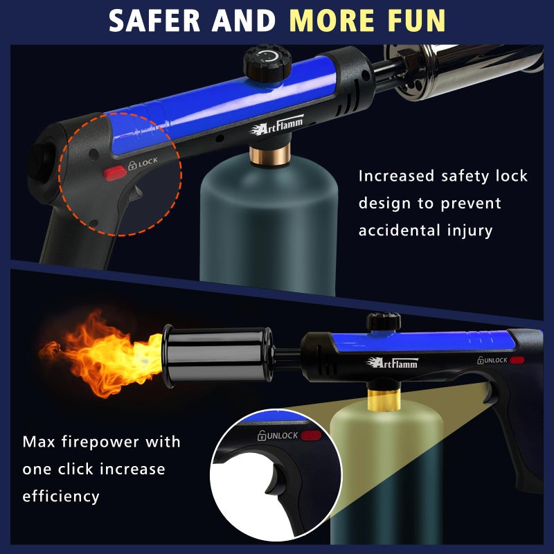 ARTFLAMM Powerful Propane Torch Gun, Flamethrower with Turbo Mode, Charcoal Torch Lighter with Safety Lock, Kitchen Blow Torch for Cooking, BBQ, Searing Steak, Grill(Tank Not Included) - Image 3