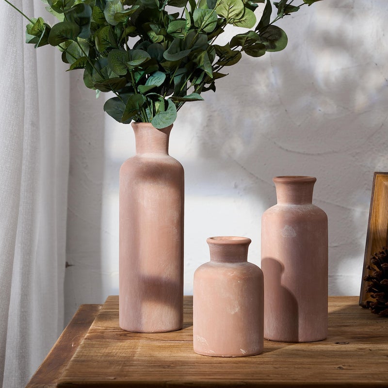LUKA Ceramic Rustic Farmhouse Vase,Terracotta Vases for Decor,Vase Set of 3,Vases for Your Bedroom,Office,Living Room,Fireplace,Bookshelf Decor,Housewarming 10+7.5+5 Inch - Image 4