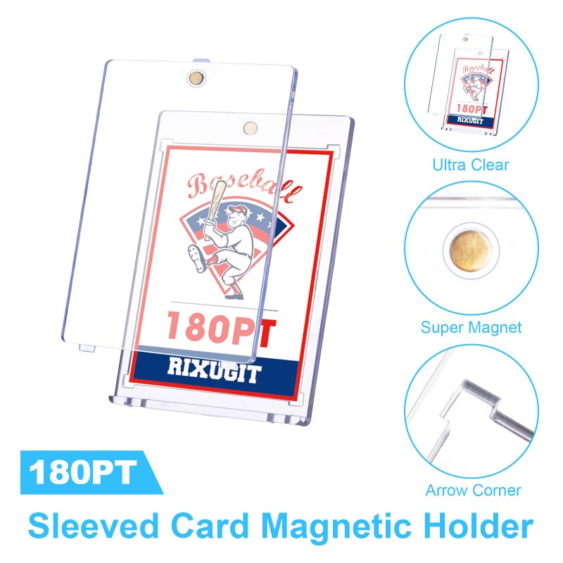 RIXUGIT 25-Pack 180pt Sleeved Card Magnetic-Holders - One Touch Card Holder, Fits Sleeved Card First, Magnet Card Case, Inner Size 2.63â€³Ã—3.70â€³, Clear Hard Case for Trading Cards, Sports Card, Games Cards ï»¿ - Image 3
