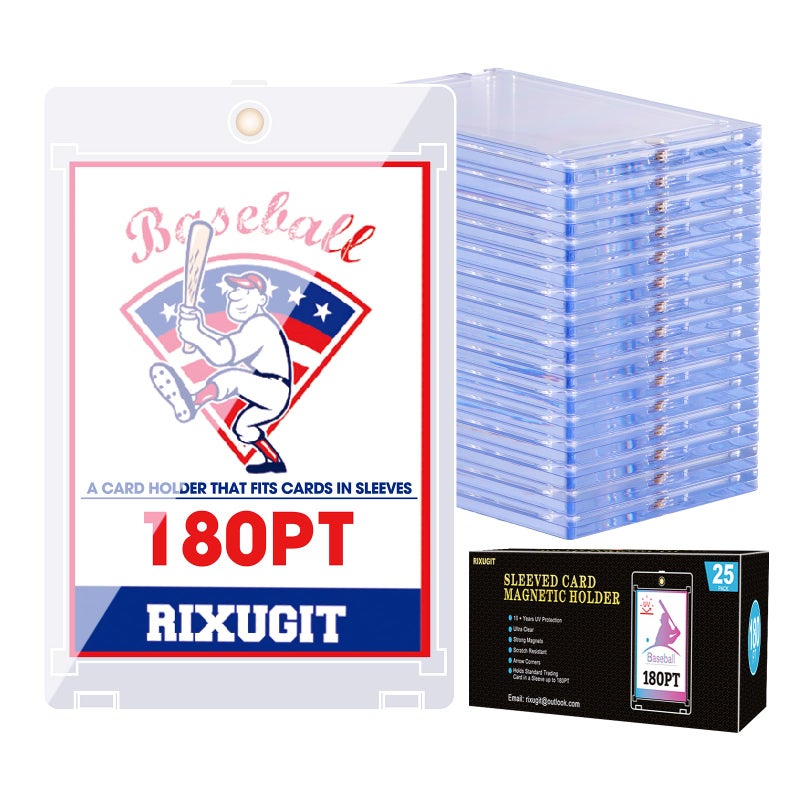 RIXUGIT 25-Pack 180pt Sleeved Card Magnetic-Holders - One Touch Card Holder, Fits Sleeved Card First, Magnet Card Case, Inner Size 2.63â€³Ã—3.70â€³, Clear Hard Case for Trading Cards, Sports Card, Games Cards ï»¿ - Image 1