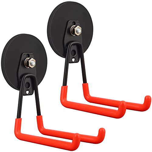 ULIBERMAGNET Magnetic HooksHeavy Duty Magnet HookLarge Manget with Hooks for HoseJig SawCircular SawWorkshop Organization2 Pack Tool Hooks for Hammer DrillGarden Tool346inchOrange - Image 1