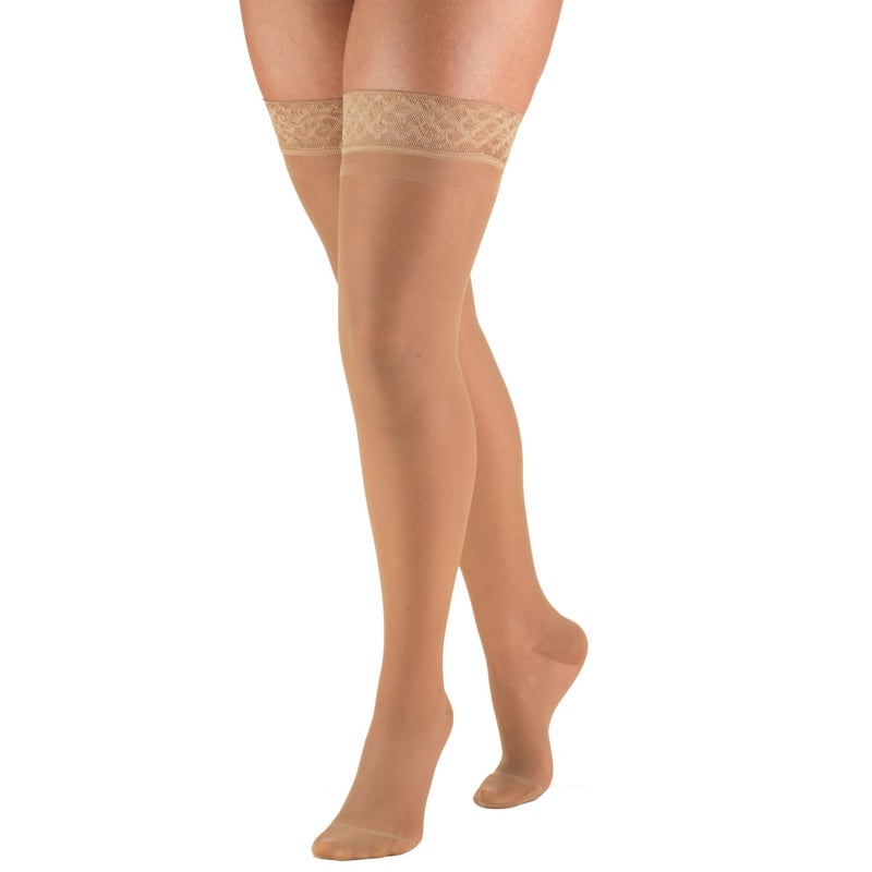 Truform Truform Sheer Compression Stockings 1520 mmHg Womens Thigh High Length 20 Denier Beige Medium
