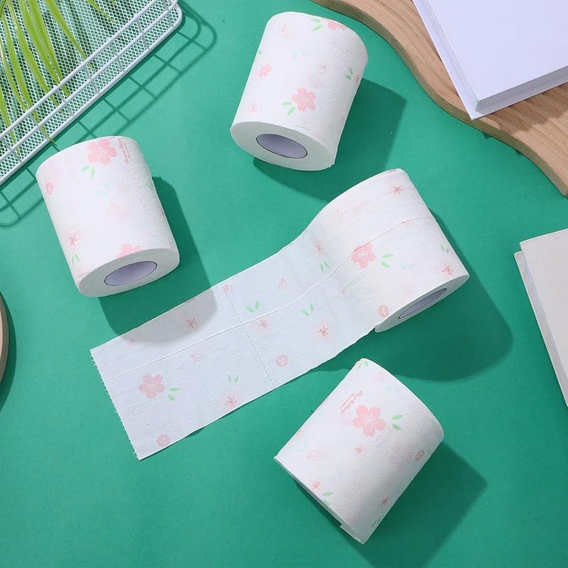 4 Rolls Floral Printed Toilet Paper Highly Absorbent Bath Tissues Lightweight Portable - Image 3