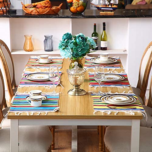 Tatuo 20 Pieces Mexican Table Runners Mexican Table Place Mat Washable Assorted Mexico Serape Placemats for Cinco De Mayo Mexico Fiesta Party Wedding Decorations 181 x 126 Inch - Image 3