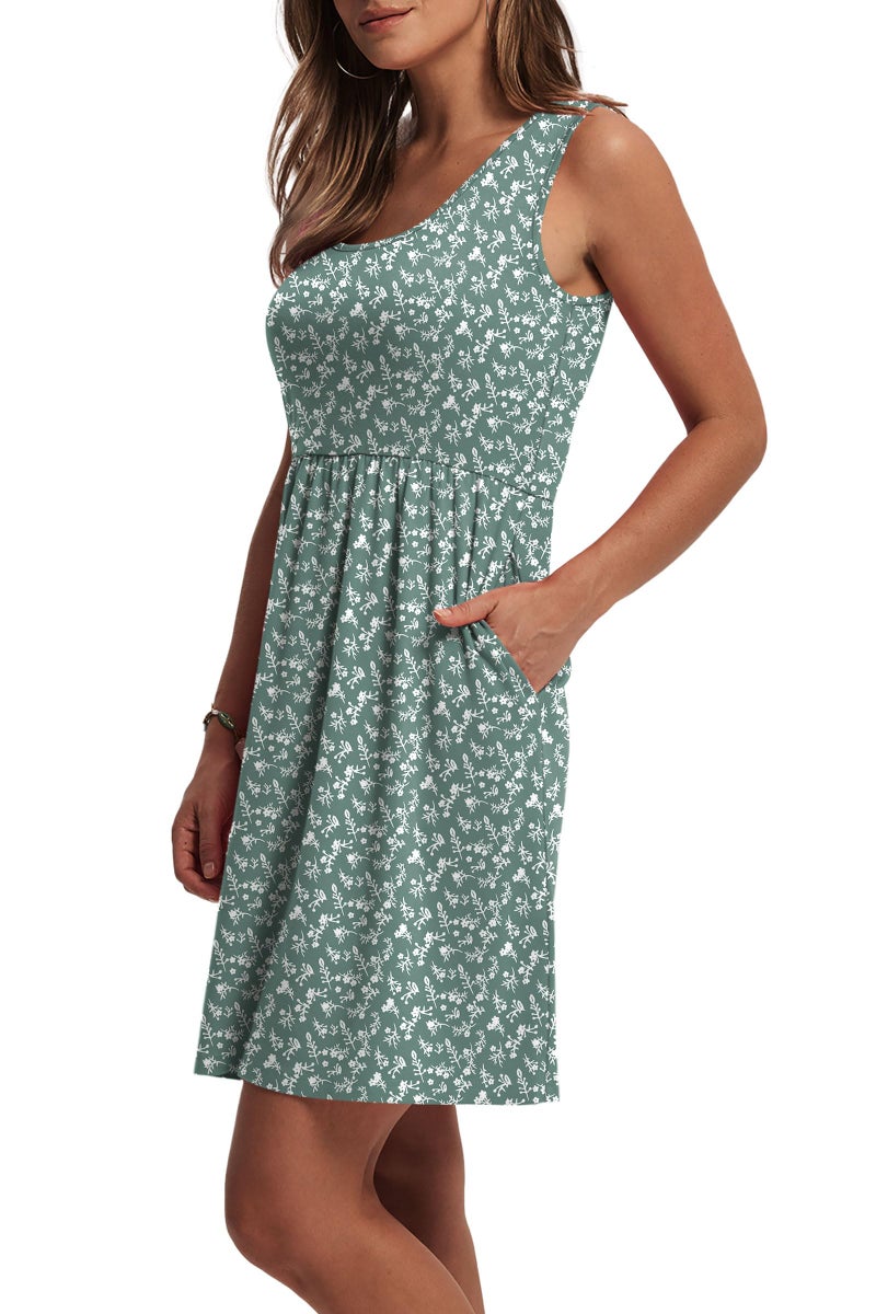 WIHOLL Summer Dresses for Women 2026 Sleeveless Spring Break Essentials Dresses for Women Casual Cute Beach Vacation Clothes Fashion Floral Dress Sundresses with Pockets Womens Sun Dress Green M - Image 4