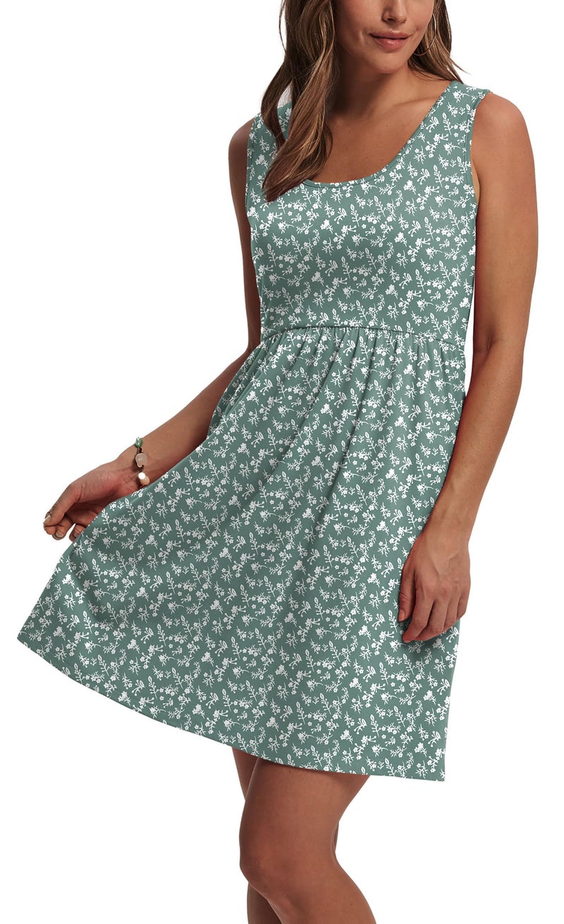 WIHOLL Summer Dresses for Women 2026 Sleeveless Spring Break Essentials Dresses for Women Casual Cute Beach Vacation Clothes Fashion Floral Dress Sundresses with Pockets Womens Sun Dress Green M - Image 3