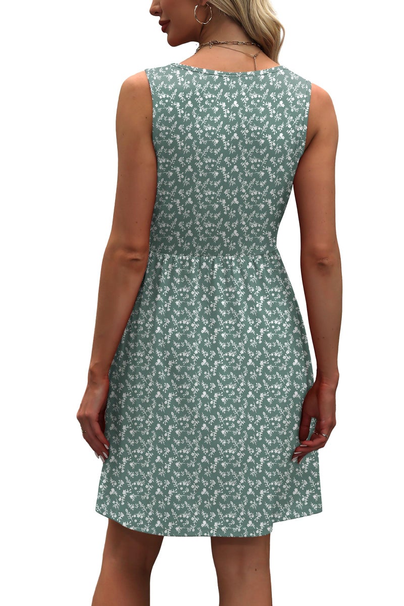 WIHOLL Summer Dresses for Women 2026 Sleeveless Spring Break Essentials Dresses for Women Casual Cute Beach Vacation Clothes Fashion Floral Dress Sundresses with Pockets Womens Sun Dress Green M - Image 5