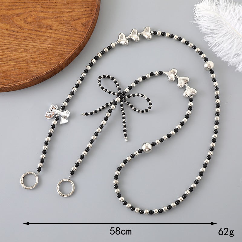 Pearl Heart Bow Crossbody Chain Strap Accessory K3268 Love Bow Crossbody Chain