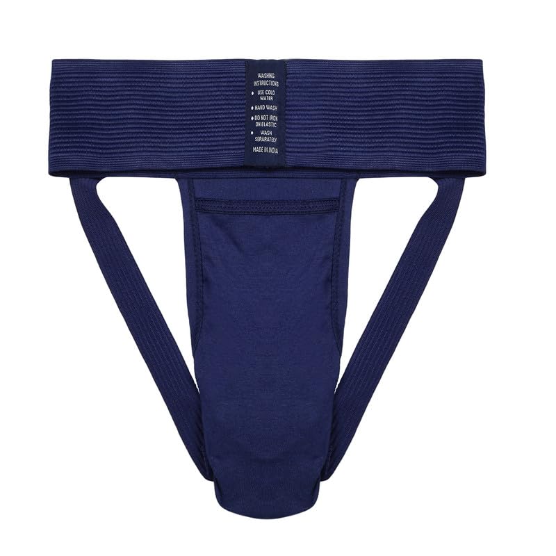 omtex Men's Athletic Gym Cotton Stretchable Supporter Jockstraps with Cup Pocket, Ideal for Workout and Sports Quick Dry Moisture Wicking Underwear (Pack of 2) Navy - Grey, Large - Image 5