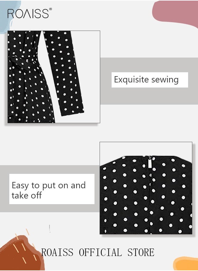 roaiss Women's Long Sleeve Vintage Polka Dot Robe Long Skirt Fashion Belt Large Hem Islamic Muslim Clothing  - Image 4