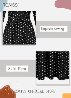 roaiss Women's Long Sleeve Vintage Polka Dot Robe Long Skirt Fashion Belt Large Hem Islamic Muslim Clothing  - Image 5