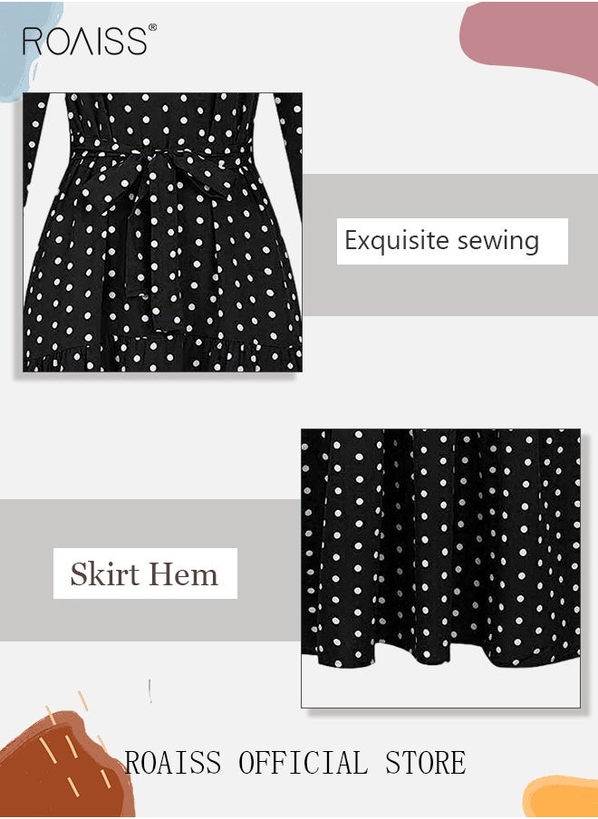 roaiss Women's Long Sleeve Vintage Polka Dot Robe Long Skirt Fashion Belt Large Hem Islamic Muslim Clothing  - Image 5