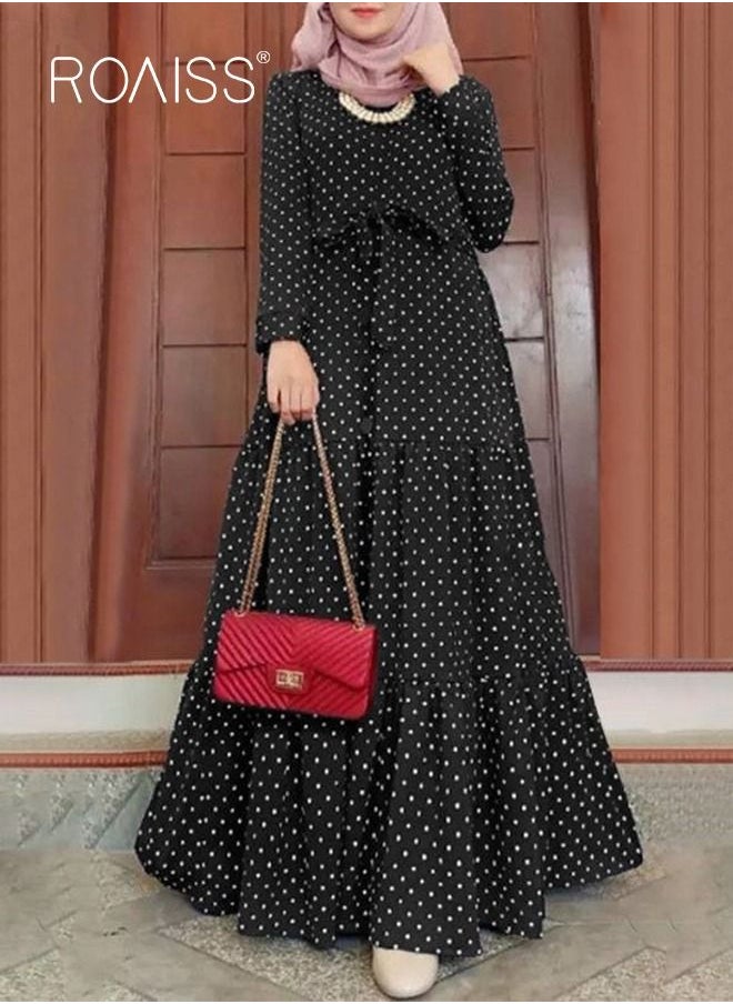 Women's Long Sleeve Vintage Polka Dot Robe Long Skirt Fashion Belt Large Hem Islamic Muslim Clothing - pzsku/Z631D94C7CB9F021582A3Z/45/_/1686795590/19e94e10-ea6e-44f6-afc3-76570b5f6723