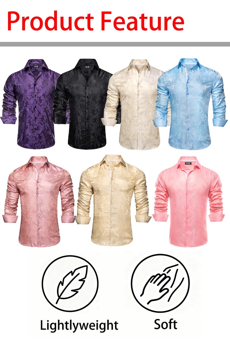 Hi-Tie Purple Paisley Men Dress Shirt Long Sleeve Button Down Regular Fit Button Up Shirts Formal Wedding Business Party - Image 3