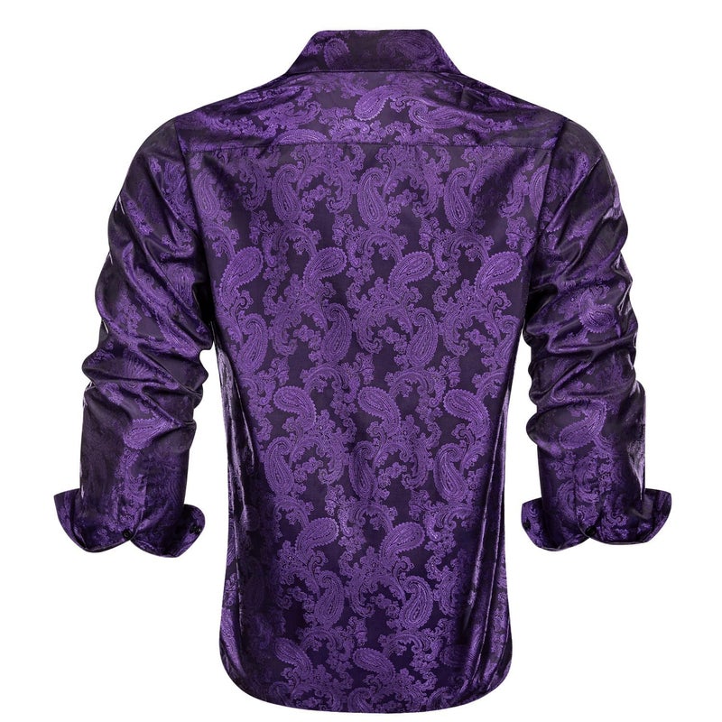 Hi-Tie Purple Paisley Men Dress Shirt Long Sleeve Button Down Regular Fit Button Up Shirts Formal Wedding Business Party - Image 4