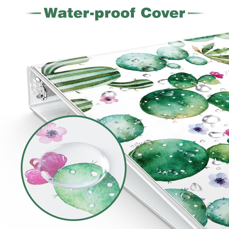 Eyrozill Cute 3 Ring Binder 1 Inch, Decorative Recipe Binders, Client Records with Clear Interior Pockets for Letter-Size(11" x 8.5") Paper, PVC Cover (Cactus) - Image 2