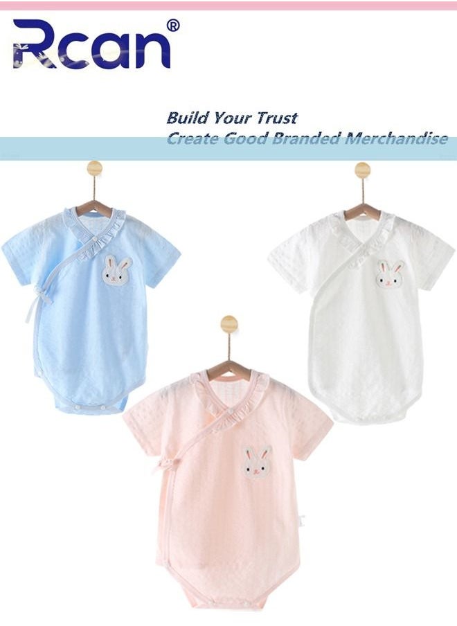 Rcan - 3 Pack Baby Cotton Onesie Bodysuit, Cartoon Print Newborn Short-Sleeved Bodysuit, Loose and Soft One-Piece Crawler Suit for Baby Unisex - Image 1