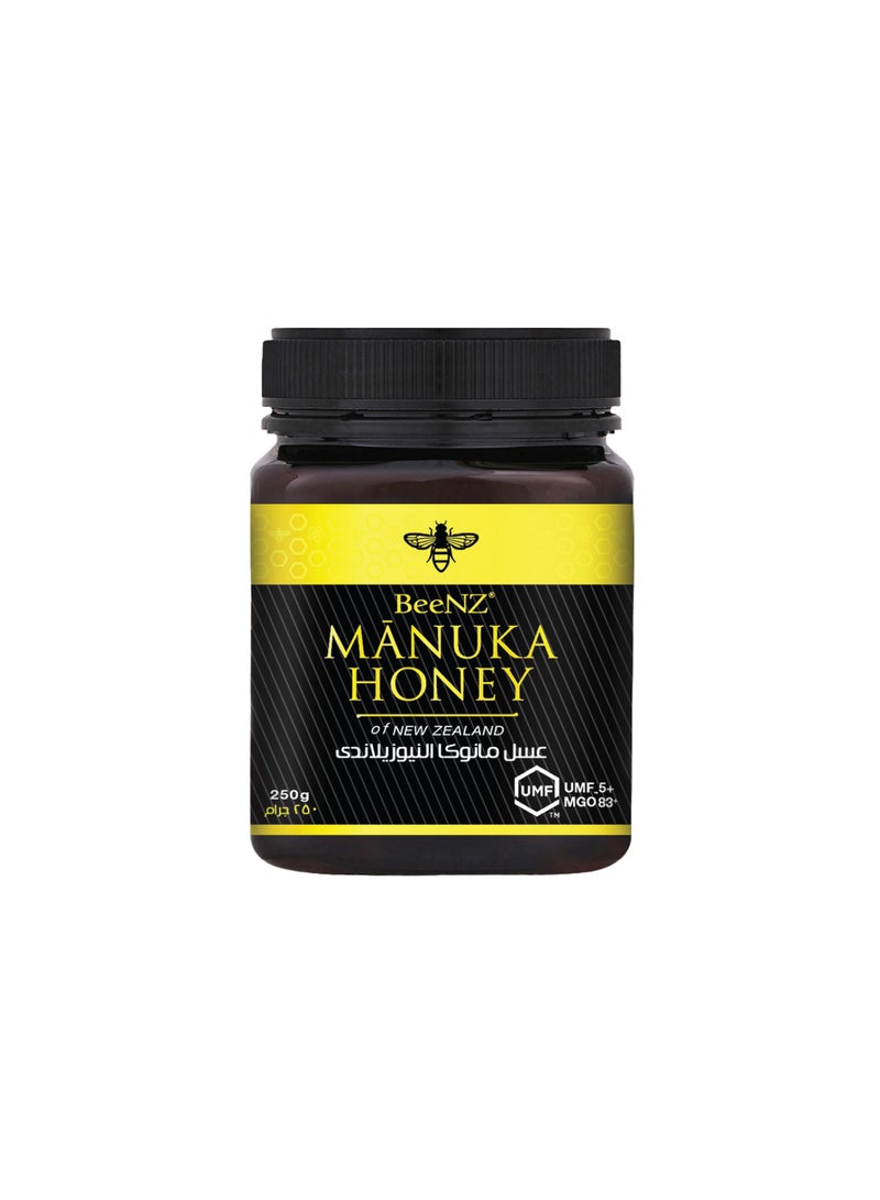 BeeNZ Beenz Manuka – New Zealand Manuka Honey with MGO (Methylglyoxal) – UMF +5 – 250g - Image 1