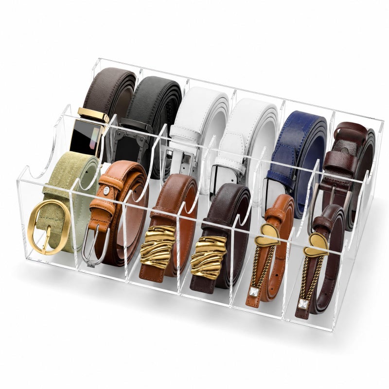 ZENFUN 12 Compartments Belts Storage Box Acrylic Belt Organizer Belt Container Storage Holder Clear Belts Display Case for Watch Hair Accessories Jewelry Closet and Drawer - Image 2