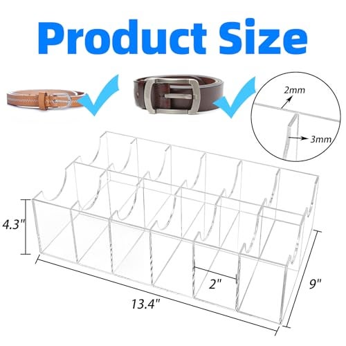 ZENFUN 12 Compartments Belts Storage Box Acrylic Belt Organizer Belt Container Storage Holder Clear Belts Display Case for Watch Hair Accessories Jewelry Closet and Drawer - Image 3