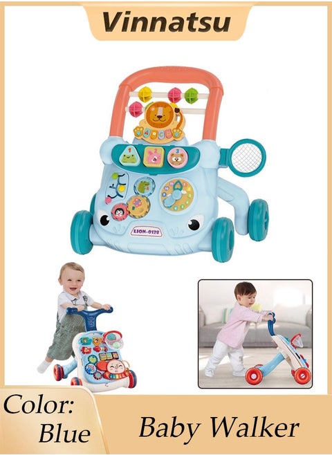 Vinnatsu 2-In-1 Multifunctional Baby Walker Multifunctional Push Walker Baby Anti-rollover Walker, Multifunctional Game Panel Toy For Boys And Girls Blue