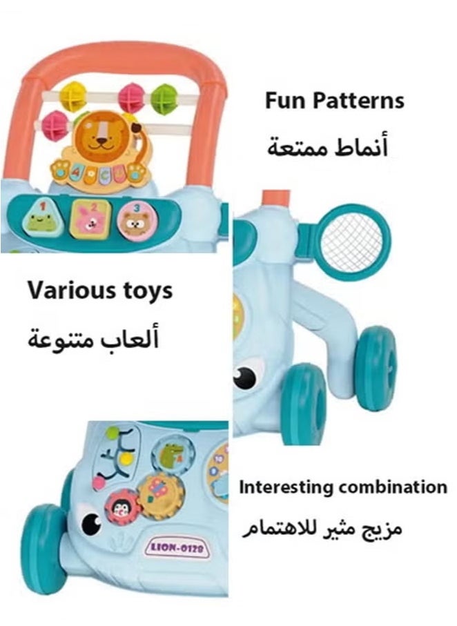 Vinnatsu - Vinnatsu 2-In-1 Multifunctional Baby Walker Multifunctional Push Walker Baby Anti-rollover Walker, Multifunctional Game Panel Toy For Boys And Girls Blue - Image 1