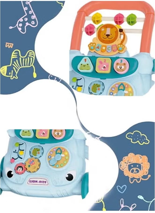 Vinnatsu - Vinnatsu 2-In-1 Multifunctional Baby Walker Multifunctional Push Walker Baby Anti-rollover Walker, Multifunctional Game Panel Toy For Boys And Girls Blue - Image 1