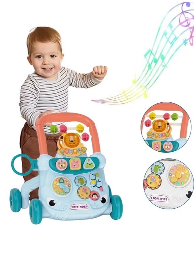 Vinnatsu - Vinnatsu 2-In-1 Multifunctional Baby Walker Multifunctional Push Walker Baby Anti-rollover Walker, Multifunctional Game Panel Toy For Boys And Girls Blue - Image 1