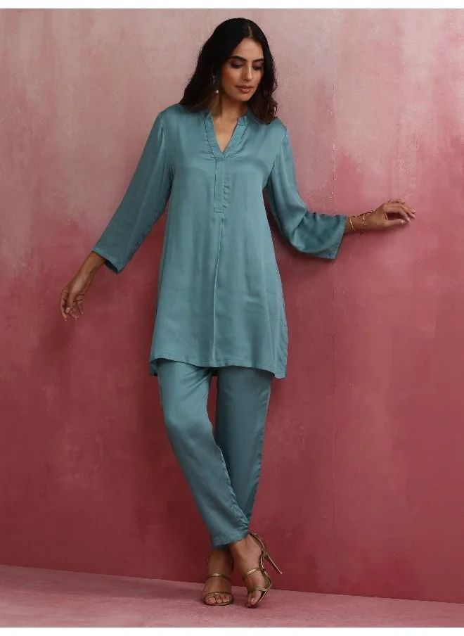 ترو برونز trueBrowns Light Blue Modal Straight Kurta Co-ord Set