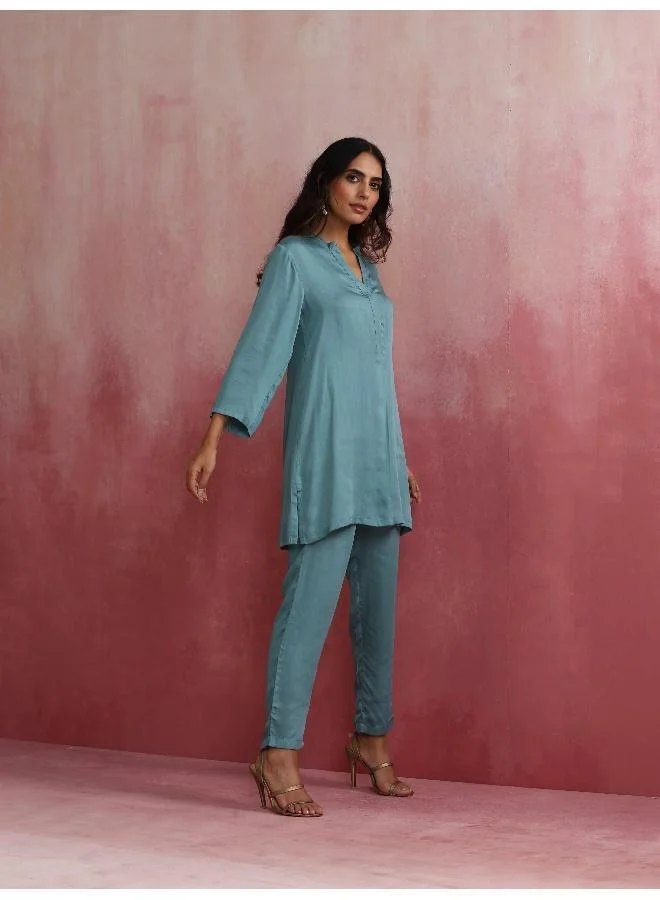 ترو برونز trueBrowns Light Blue Modal Straight Kurta Co-ord Set