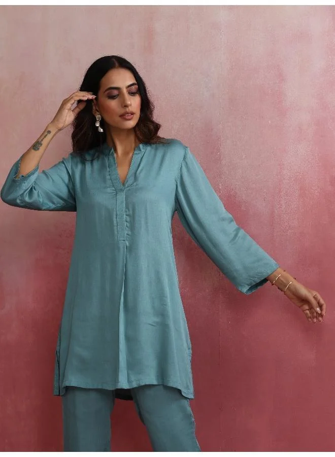 ترو برونز trueBrowns Light Blue Modal Straight Kurta Co-ord Set